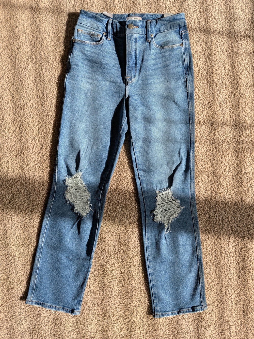 Good American Good Curve High Waist Distressed Straight Leg Jeans Sz 26/2